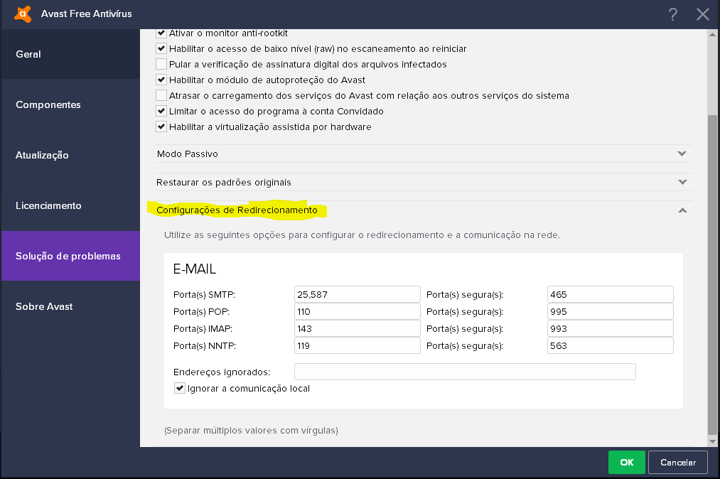 avast solucao problemas
